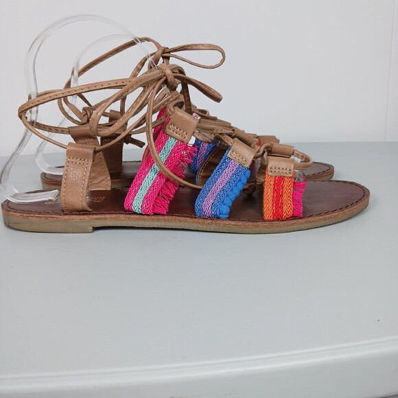 Brash Sandals Women's Size 9 Multicolor Tasseled Lace-up Sandals - Picture 1 of 11